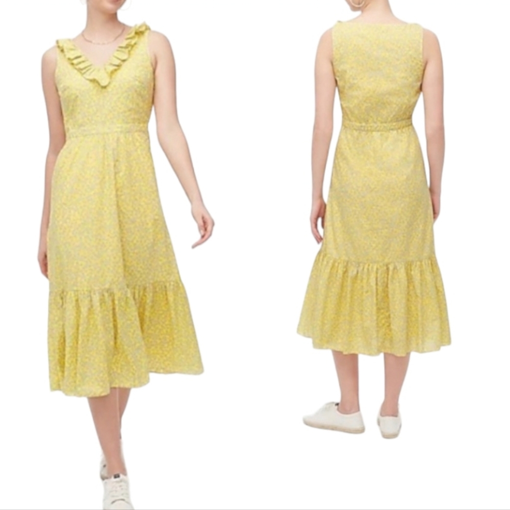 J. CREW Dress Ruffle Distsy Floral Midi Lenght Size 8